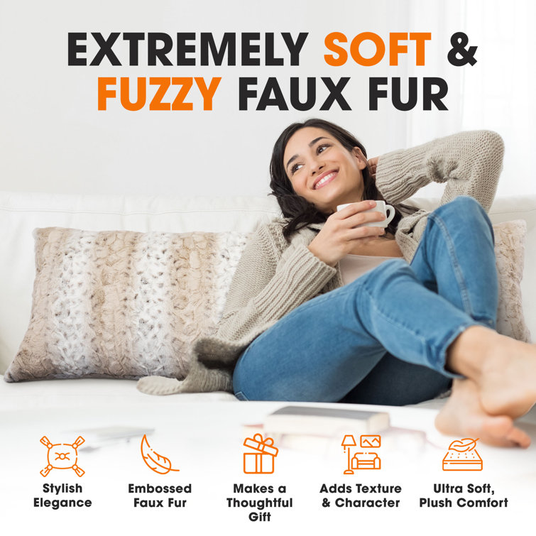 Snow Leopard Faux Fur 22'' Square Throw Pillow Set