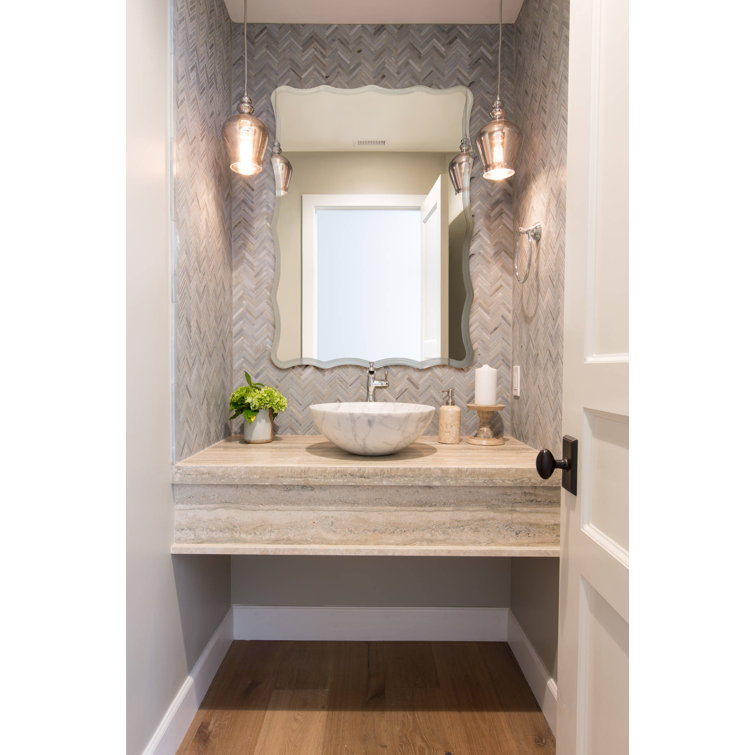 Contour Scalloped Beveled Frameless Wall Mirror 30" x 22"