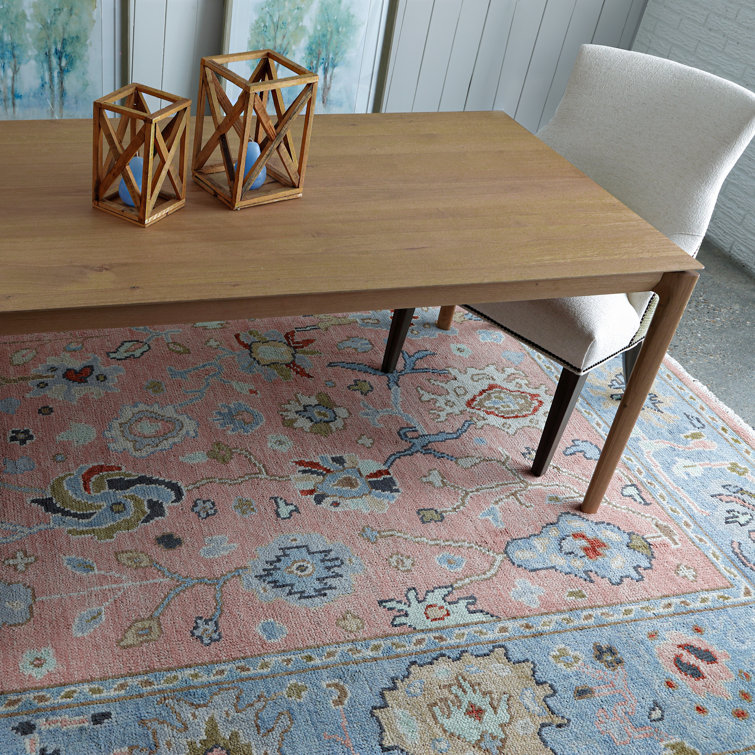 Hand-Knotted Blue Wool and Synthetic Rectangular Area Rug with Tassels