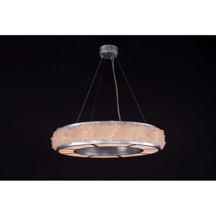 Champagne Gold Leaf 12-Light LED Drum Chandelier with Rough Cut Crystal Gems