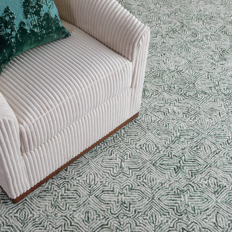 Handmade Green and White Geometric Wool Area Rug, 3' x 5'