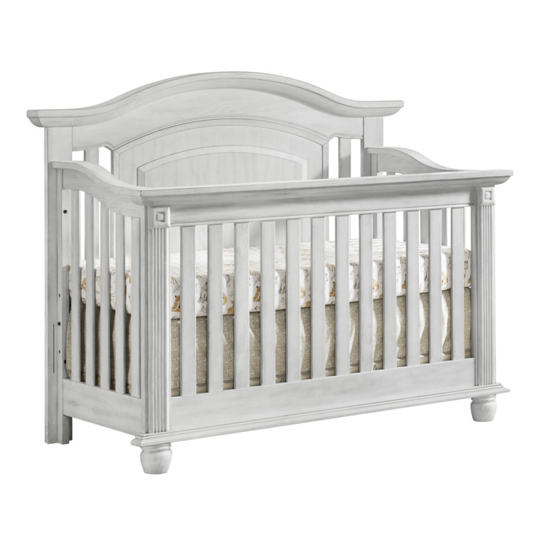 Vintage White 4-in-1 Convertible Baby Crib with Curved Headboard
