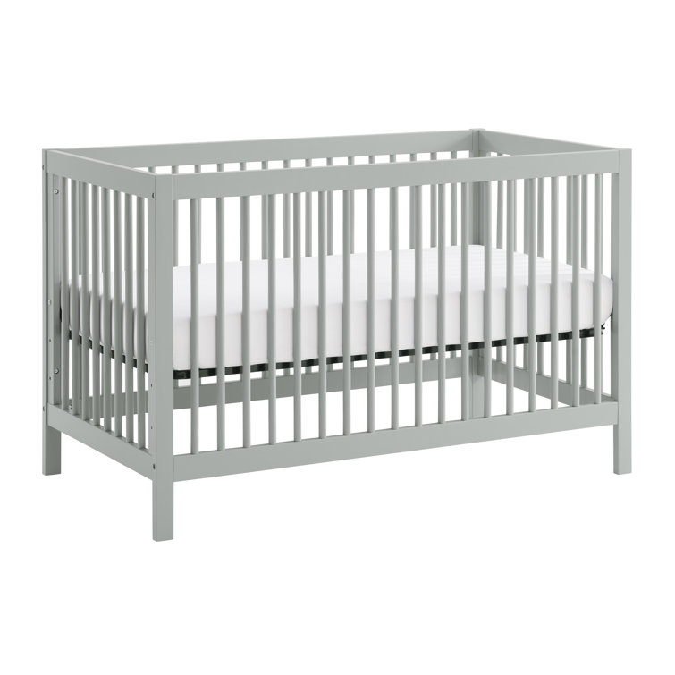 Gray Solid Wood 4-in-1 Convertible Crib with Round Spindles