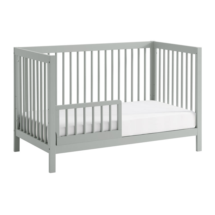 Gray Solid Wood 4-in-1 Convertible Crib with Round Spindles