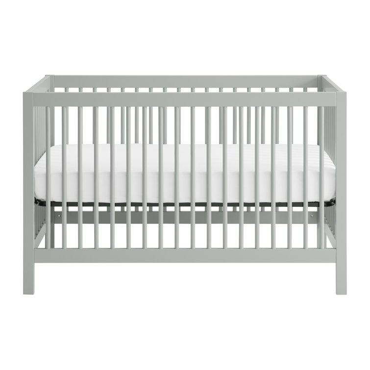 Gray Solid Wood 4-in-1 Convertible Crib with Round Spindles