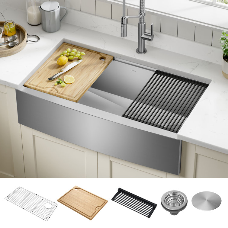 Kore 36-Inch Stainless Steel Farmhouse Workstation Sink with Accessories