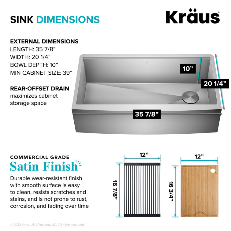 Kore 36-Inch Stainless Steel Farmhouse Workstation Sink with Accessories