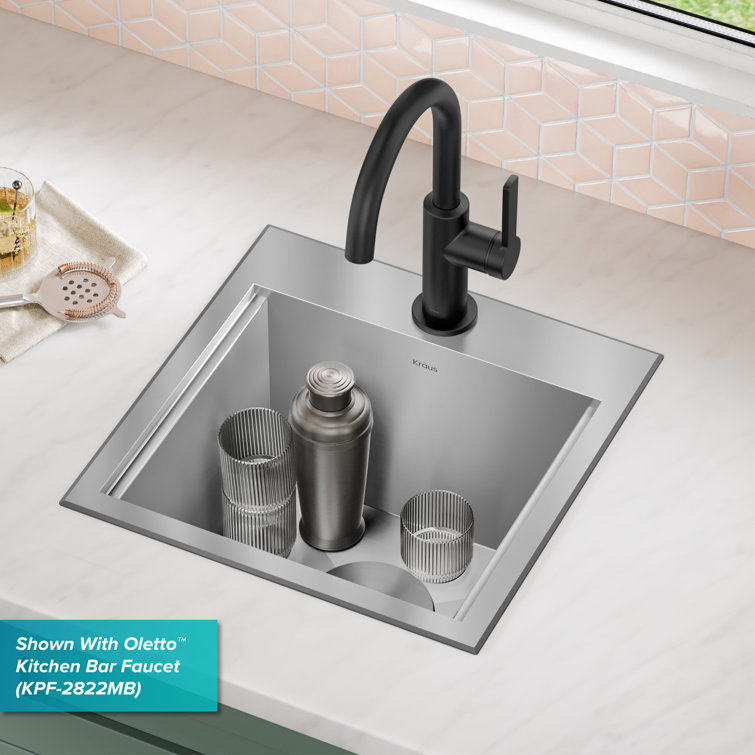 Kore 15" Stainless Steel Single Basin Bar Sink with Bamboo Cutting Board