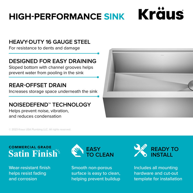 Kore 33" Stainless Steel Modern Farmhouse Single Bowl Sink