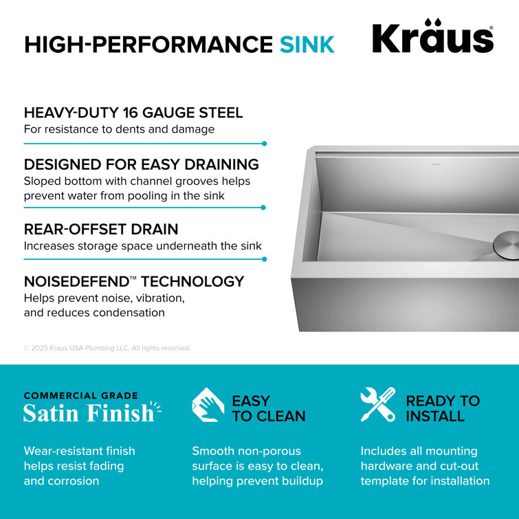 Kore 30-Inch Stainless Steel Farmhouse Workstation Sink with Accessories