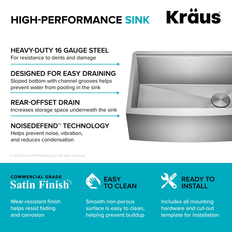Kore 27-Inch Stainless Steel Farmhouse Workstation Sink