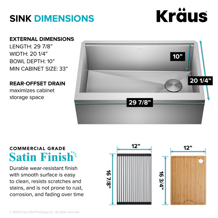 Kore 30-Inch Stainless Steel Farmhouse Workstation Sink with Accessories