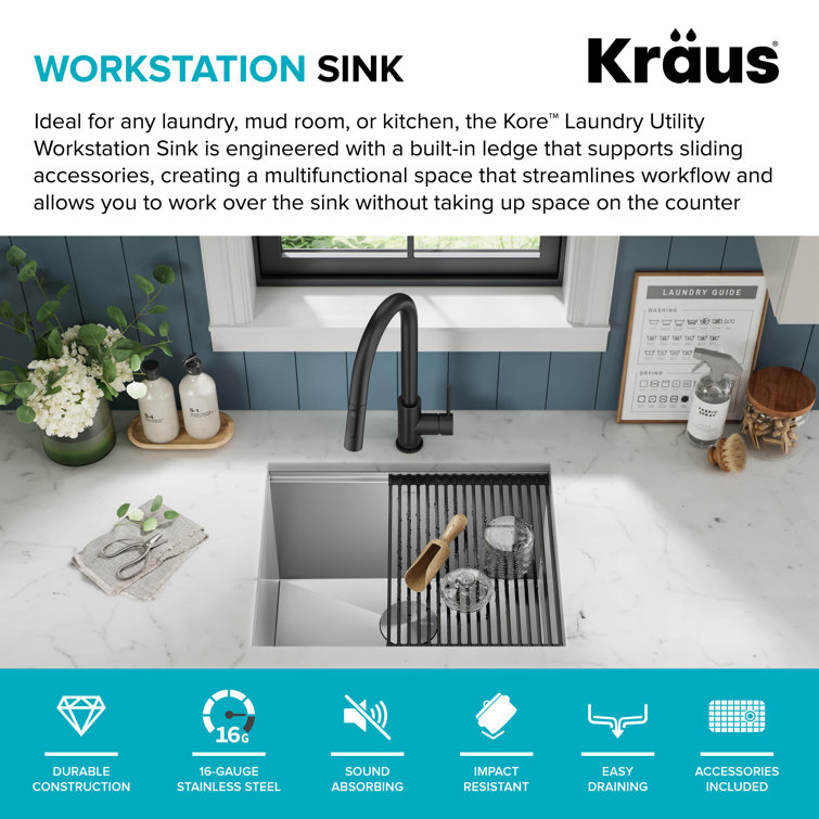Kore 23-Inch Stainless Steel Undermount Workstation Sink