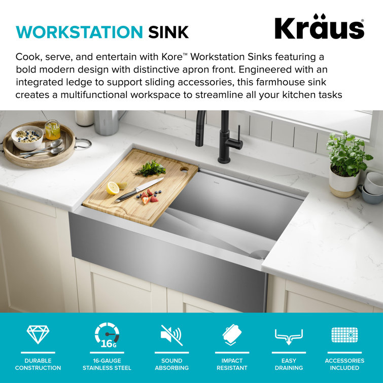 Kore 33" Stainless Steel Modern Farmhouse Single Bowl Sink