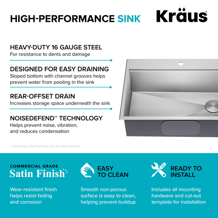 Kore 30-Inch Stainless Steel Drop-In Single Bowl Kitchen Sink