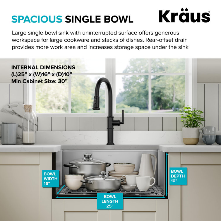 Kore 27-Inch Stainless Steel Farmhouse Workstation Sink