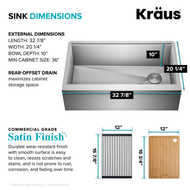Kore 33" Stainless Steel Modern Farmhouse Single Bowl Sink
