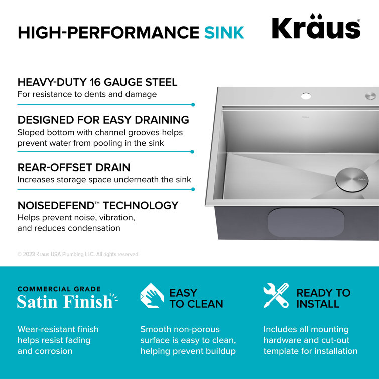 Kore 25-Inch Stainless Steel Drop-In Single Bowl Kitchen Sink with Accessories