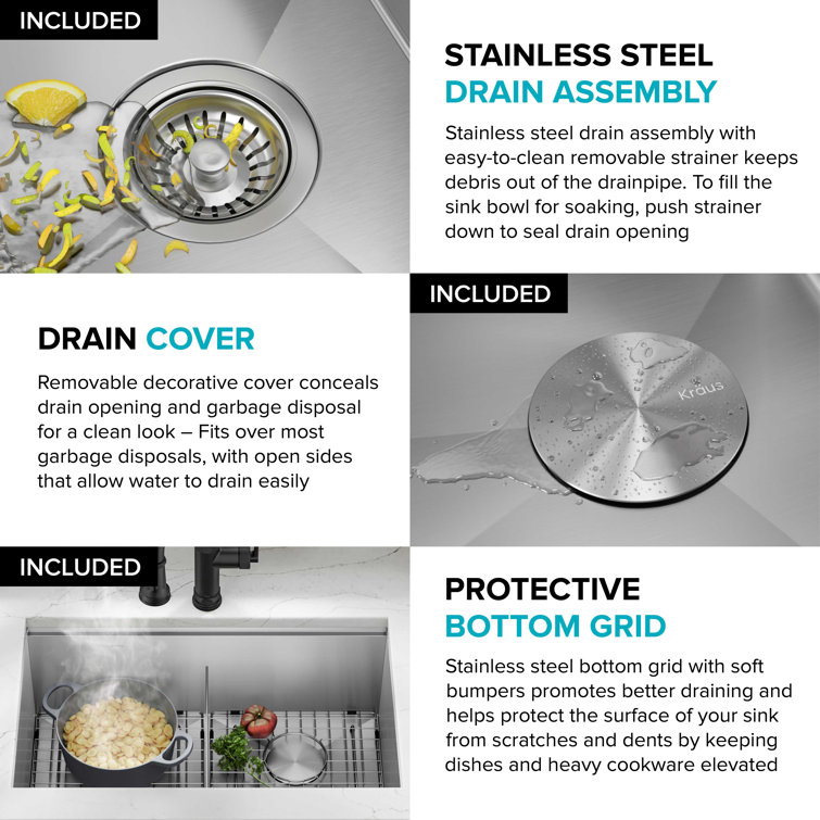 Kore 33-Inch Stainless Steel Undermount Double Bowl Kitchen Sink with Accessories