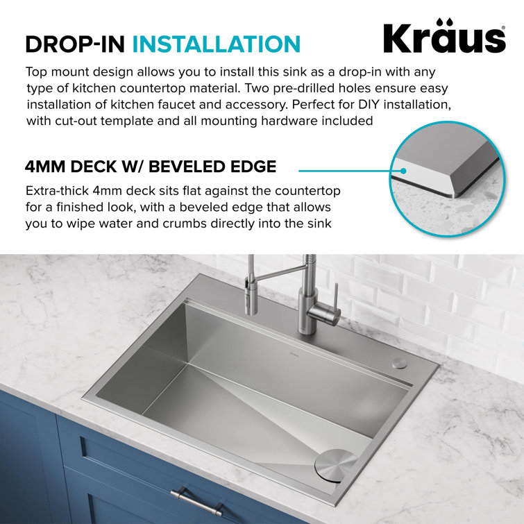 Kore 30-Inch Stainless Steel Drop-In Single Bowl Kitchen Sink