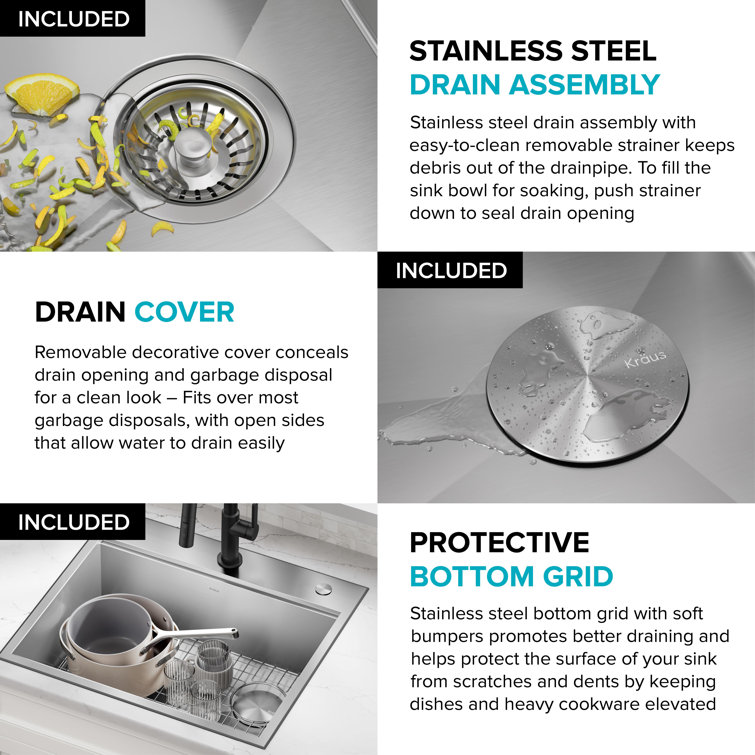 Kore 25-Inch Stainless Steel Drop-In Single Bowl Kitchen Sink with Accessories