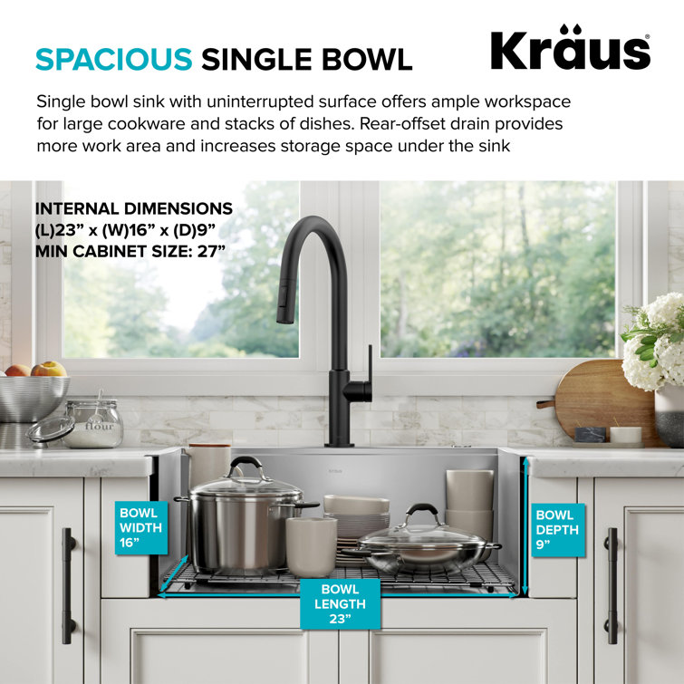 Kore 25-Inch Stainless Steel Drop-In Single Bowl Kitchen Sink with Accessories