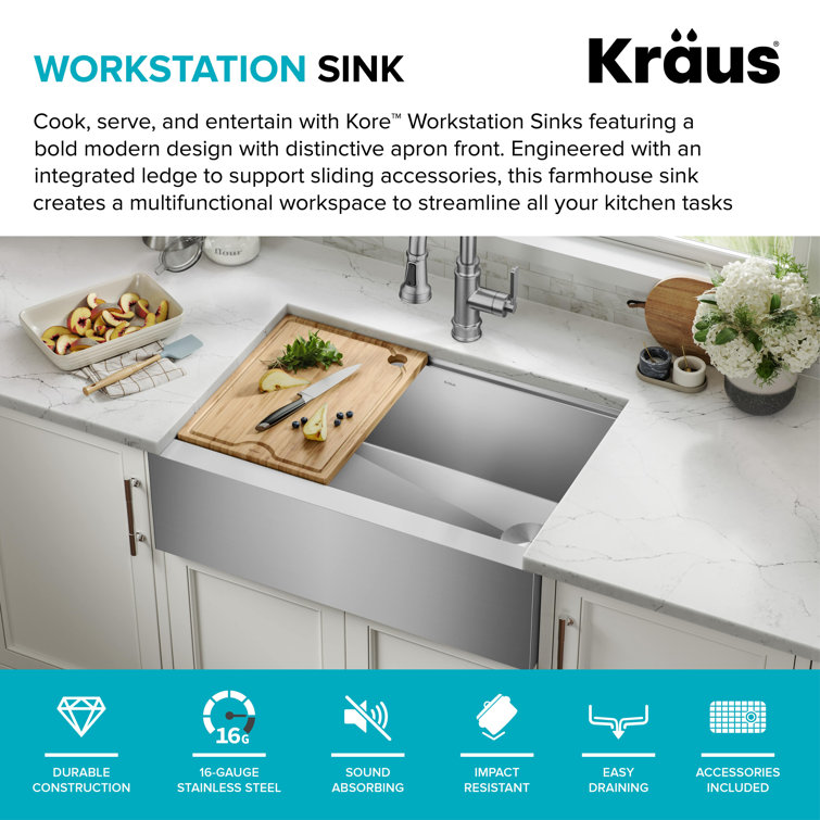 Kore 30-Inch Stainless Steel Farmhouse Workstation Sink with Accessories