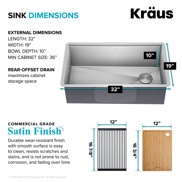 Kore 32-Inch Stainless Steel Undermount Workstation Kitchen Sink with Accessories