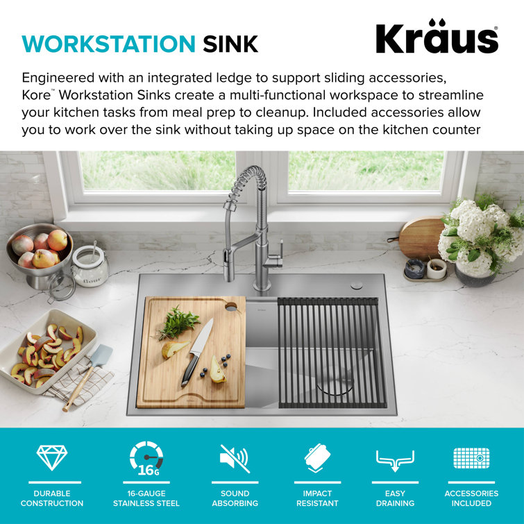 Kore 30-Inch Stainless Steel Drop-In Single Bowl Kitchen Sink