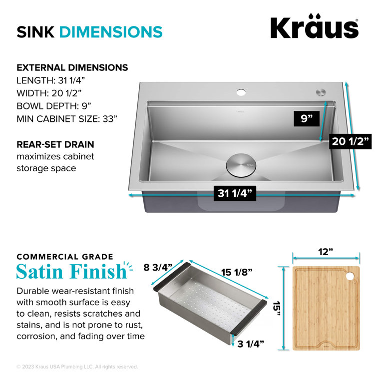Kore 32-Inch Stainless Steel Drop-In Farmhouse Kitchen Sink