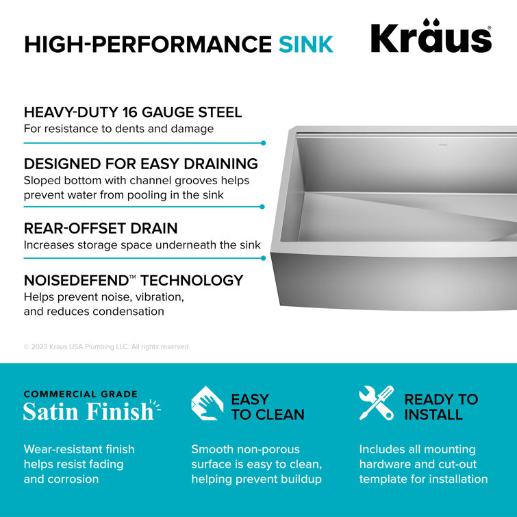 Kore 36-Inch Stainless Steel Farmhouse Workstation Sink with Accessories