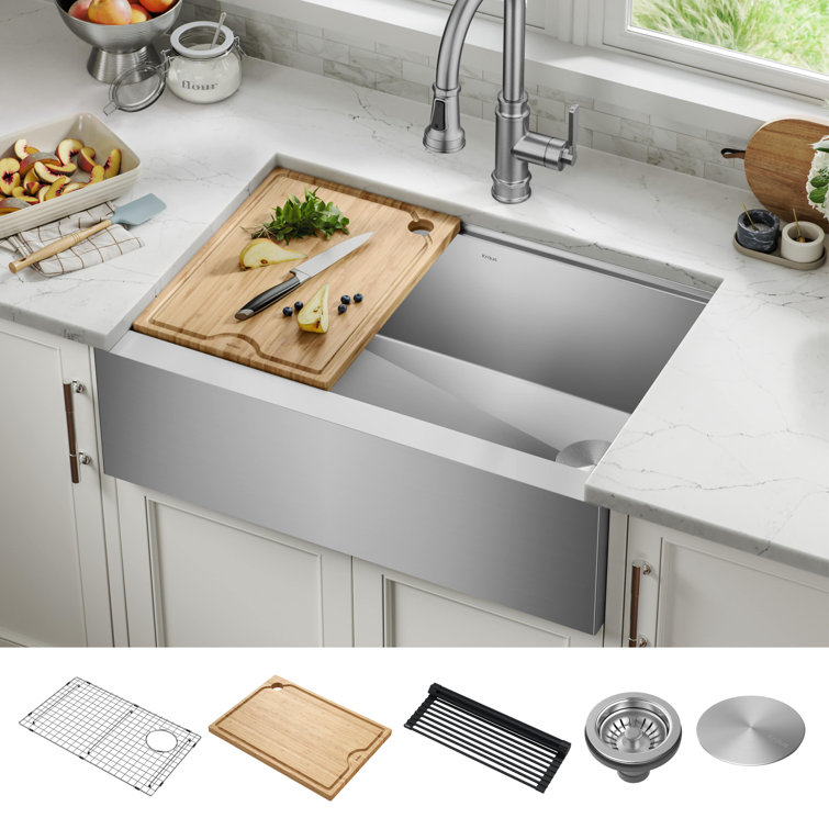 Kore 30-Inch Stainless Steel Farmhouse Workstation Sink with Accessories