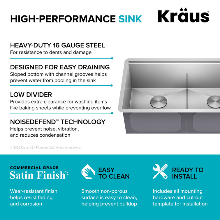 Kore 33-Inch Stainless Steel Undermount Double Bowl Kitchen Sink with Accessories