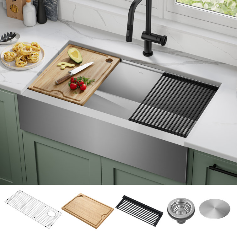 36-Inch Stainless Steel Farmhouse Single Bowl Kitchen Sink with Accessories