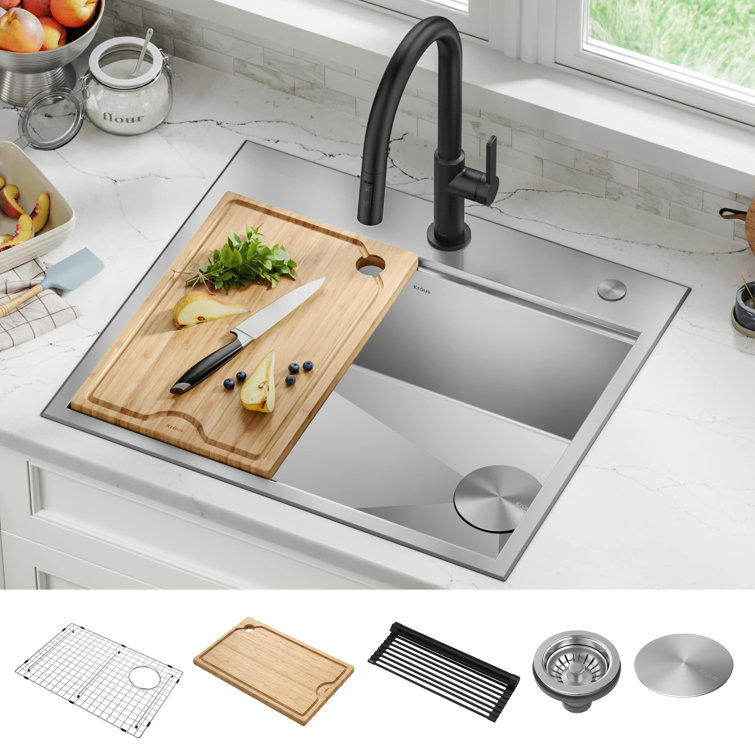 Kore 25-Inch Stainless Steel Drop-In Single Bowl Kitchen Sink with Accessories
