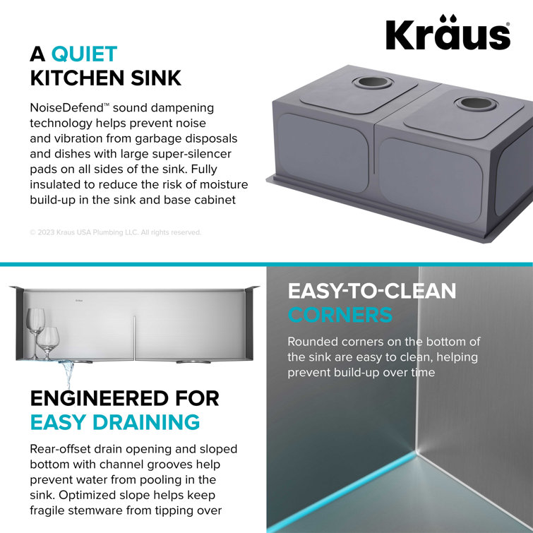 Kore 33-Inch Stainless Steel Undermount Double Bowl Kitchen Sink with Accessories