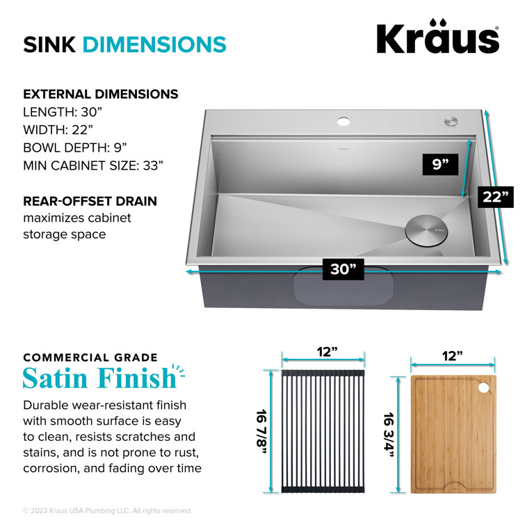 Kore 30-Inch Stainless Steel Drop-In Single Bowl Kitchen Sink