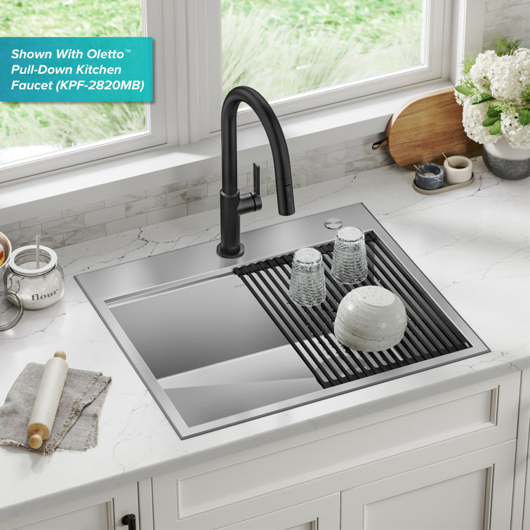 Kore 25-Inch Stainless Steel Drop-In Single Bowl Kitchen Sink with Accessories
