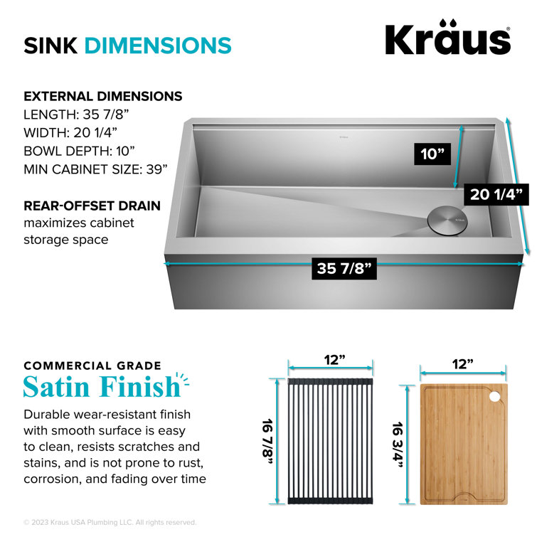 36-Inch Stainless Steel Farmhouse Single Bowl Kitchen Sink with Accessories