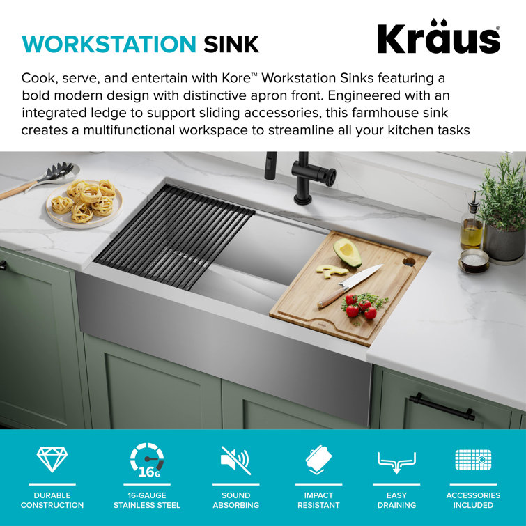 36-Inch Stainless Steel Farmhouse Single Bowl Kitchen Sink with Accessories