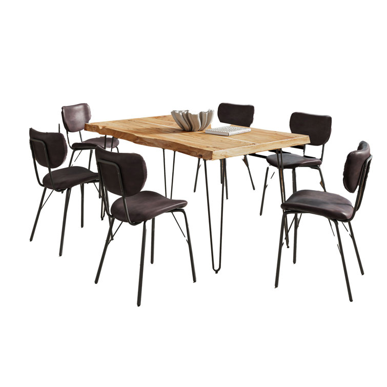 Nature's Edge 7-Piece Natural Wood Dining Set with Dark Brown Upholstered Chairs