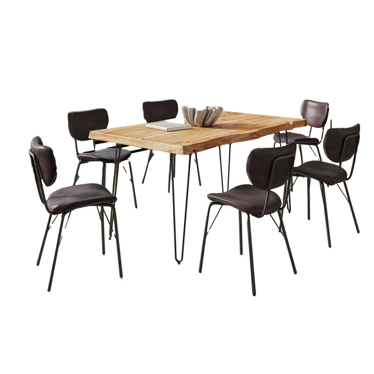 Nature's Edge 7-Piece Natural Wood Dining Set with Dark Brown Upholstered Chairs