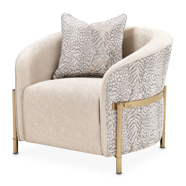 Lisbon Beige Animal Print Chenille Accent Chair with Gold Metal Frame
