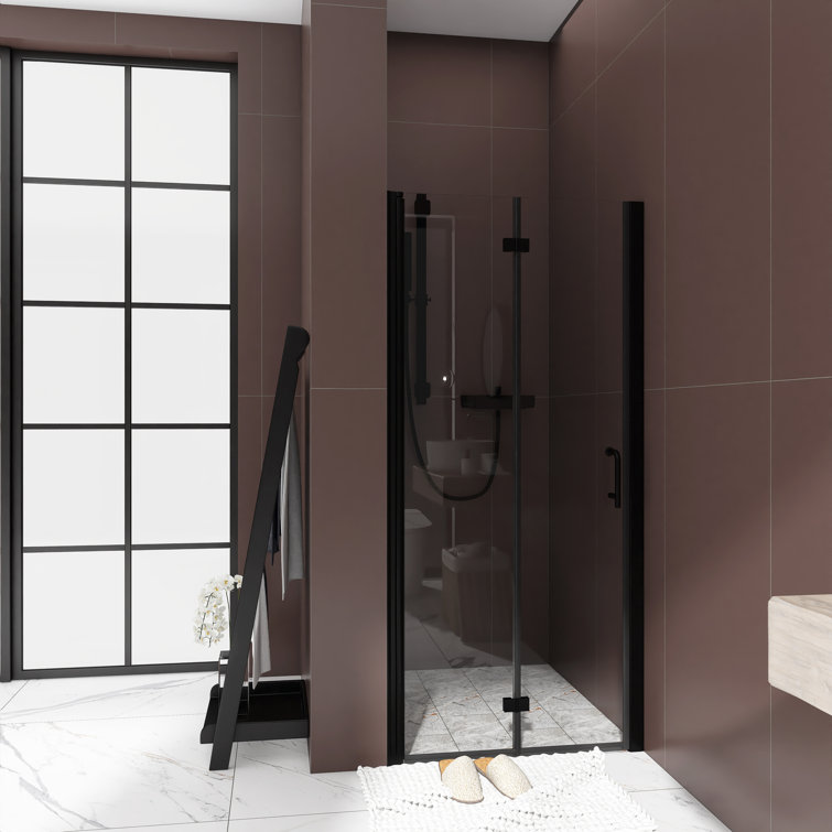 34'' x 72'' Matte Black Semi-Frameless Pivot Shower Door