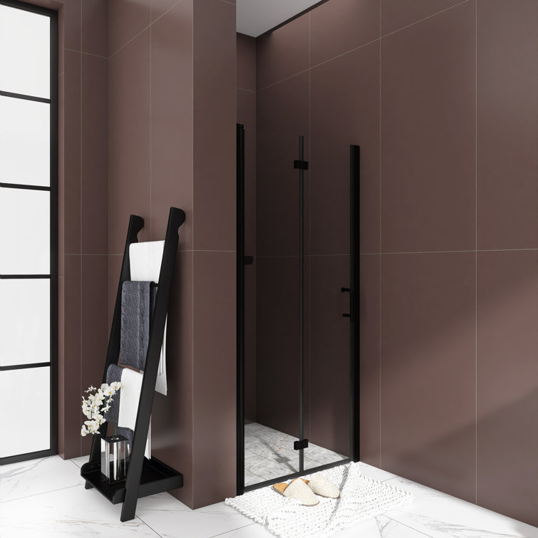 34'' x 72'' Matte Black Semi-Frameless Pivot Shower Door