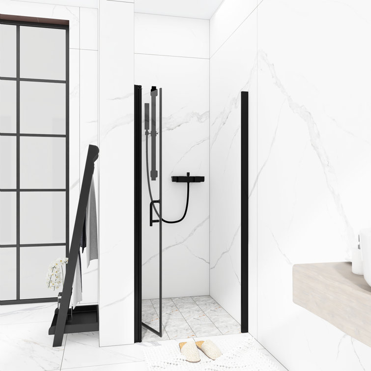 34'' x 72'' Matte Black Semi-Frameless Pivot Shower Door