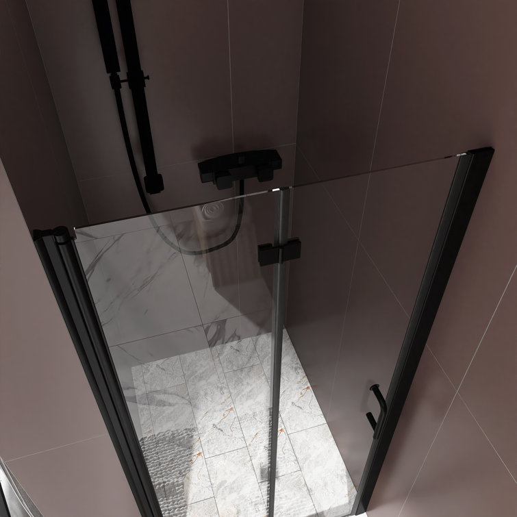 34'' x 72'' Matte Black Semi-Frameless Pivot Shower Door