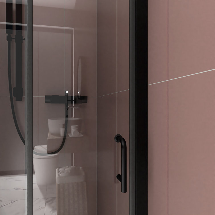 34'' x 72'' Matte Black Semi-Frameless Pivot Shower Door