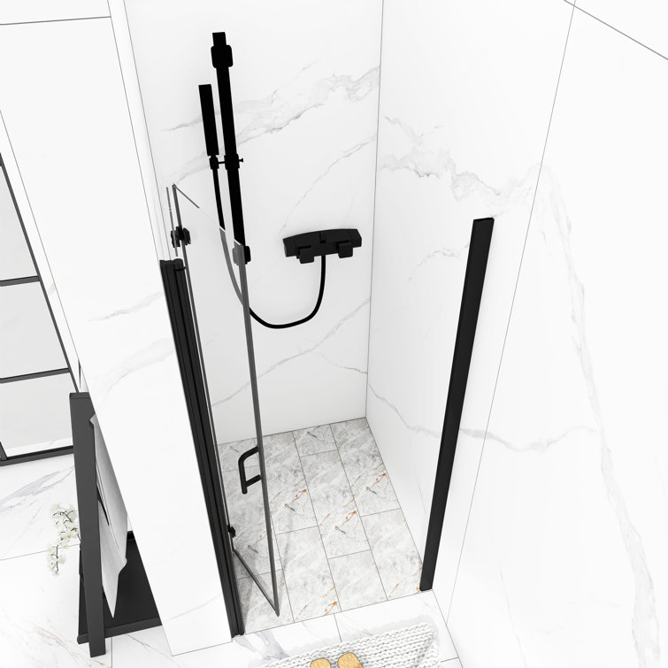 34'' x 72'' Matte Black Semi-Frameless Pivot Shower Door