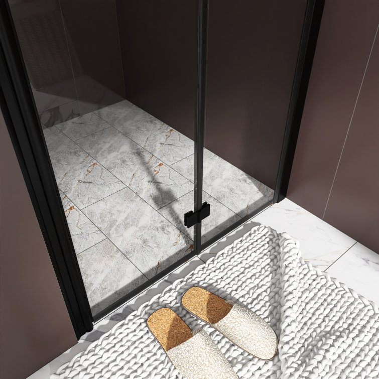 34'' x 72'' Matte Black Semi-Frameless Pivot Shower Door